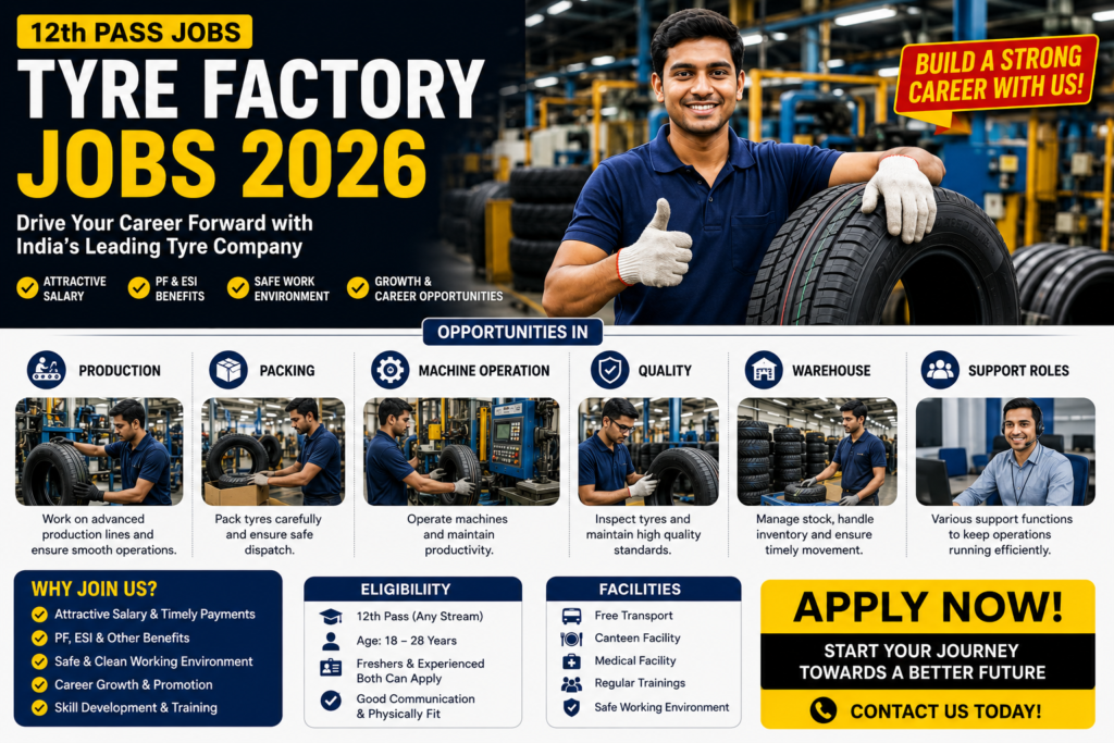 Tyre Factory Jobs 2026 – Production, Packing, Machine Operation, Quality, Warehouse & Support Roles